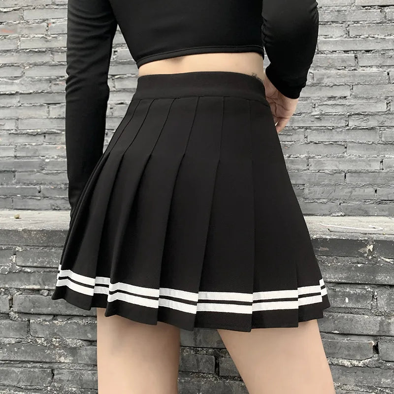 Vintage Korean Style Patchwork Skirt Harajuku JK Black Pleated Skirts Gothic Streetwear High Waist Mini Skirt Women Punk Skirt - Matrix-studios.com