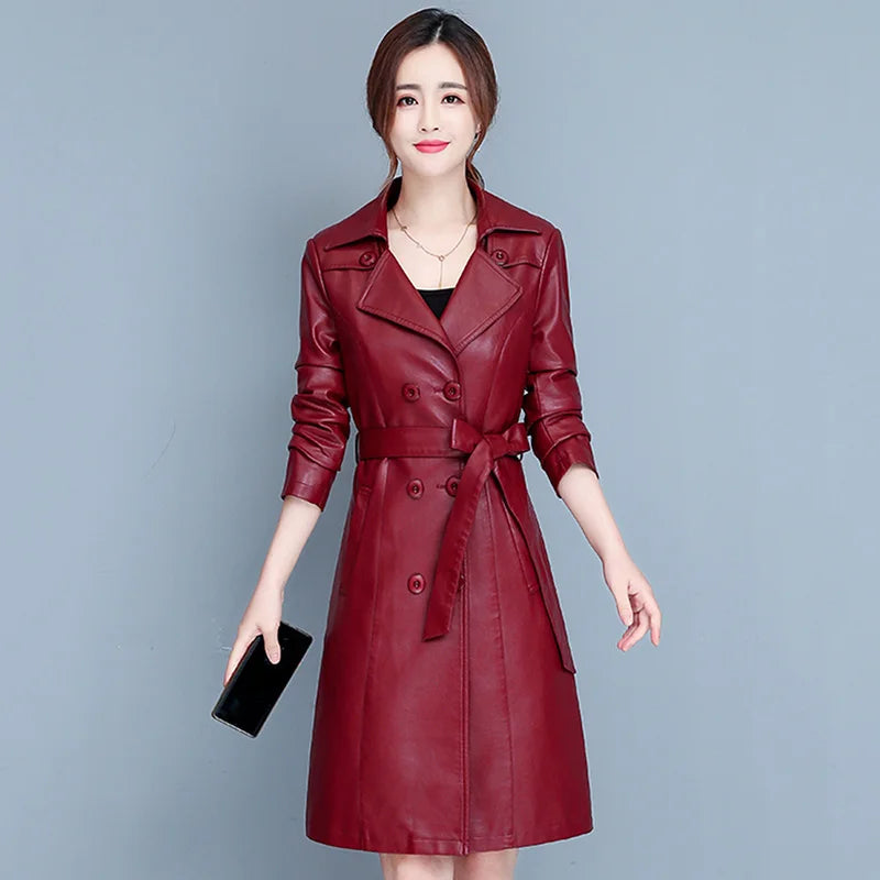 M-7XL Woman Sheepskin OverCoat Spring Autumn Winter 2026 Fashion Fur Collar Warm Thick Slim Long Sheep Leather Coat Female - Matrix Studios
