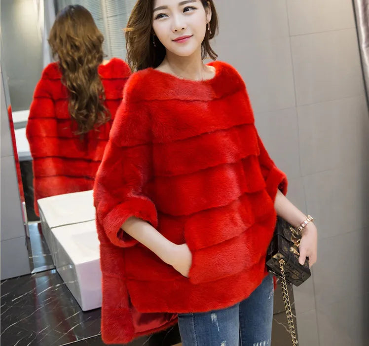 Real Mink Fur Coat Women Winter Natural Fur Coat Long Female Genuine Leather Mink Coats Cape Shawl Mink Coat - Matrix Studios