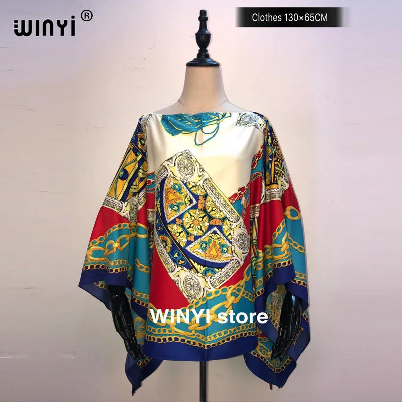 Fashion европейская одежда For Women Popular Thailand Summer Bohemian Printed Batwing Sleeve Silk kaftan Blouse For Night Party - Matrix Studios