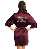 Burgundy Satin Kimono Robes women short pajamas dressing gown wine red Bridesmaid Gift team bride Bridal Party Robes - Matrix-studios.com