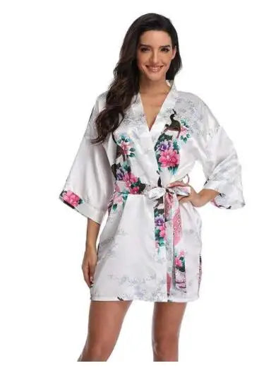 Sexy Print Kimono Gown Satin Women Bathrobe Bridal Wedding Gift Silky Sleepwear Nightdress Oversize 3XL Nightgown Homewear - Matrix-studios.com