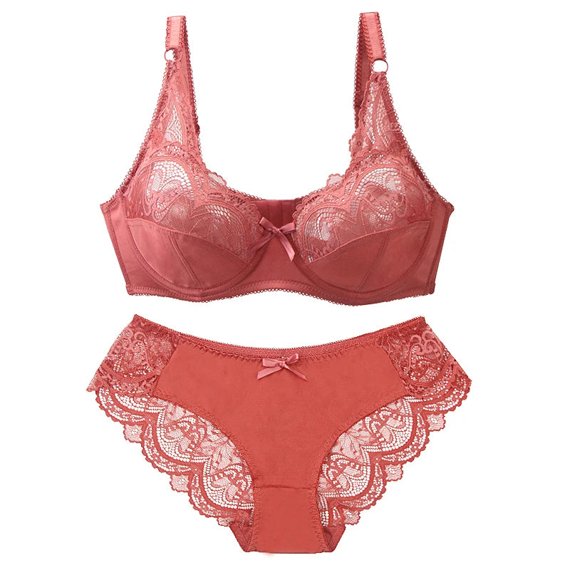 Sexy Lace Plus Size Female Lingerie Transparent Thin Thick BCDE Cup Bra Sets Breathable Women Underwear Panties Briefs - Matrix-studios.com