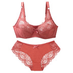Sexy Lace Plus Size Female Lingerie Transparent Thin Thick BCDE Cup Bra Sets Breathable Women Underwear Panties Briefs - Matrix-studios.com