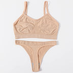 Women Seamless Bra And Panties Set Wire Free Bralette High Leg Cut Thongs Comfort Ribbed Unlined Underwear Sexy Lingerie Set - Matrix-studios.com