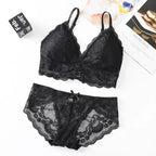 Women Lace Bra And Briefs Set Backless Bralette Solid Color Underwear Wireless Lace Bra Top Sexy Lingerie Set Female Intimates - Matrix-studios.com