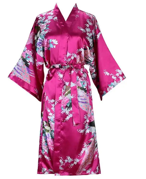 Silk Satin Wedding Bride Bridesmaid Robe Floral Bathrobe Short Kimono Robe Night Robe Bath Robe Fashion Dressing Gown For Women - Matrix-studios.com