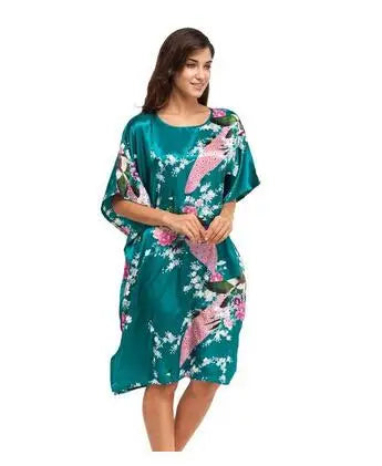 Summer Women Nightgown Print Sleepwear Night Bath Dress Gown Satin Sleep Shirt Sexy Nightshirt Home Clothes Intimate Lingerie - Matrix-studios.com