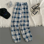 Pants Women New Bunch of feet Fashion Loose Black Plaid Summer Harajuku Students Streetwear Harem Long Trousers Womens Chic - Matrix-studios.com