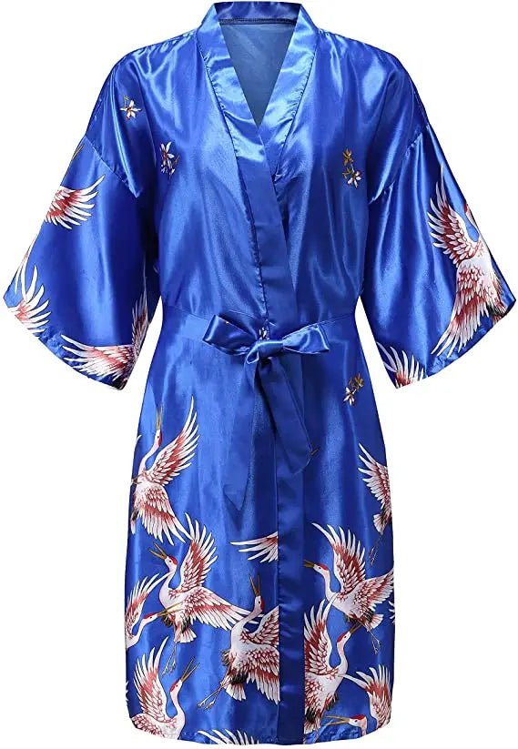 Silk Satin Wedding Bride Bridesmaid Robe Floral Bathrobe Short Kimono Robe Night Robe Bath Robe Fashion Dressing Gown For Women - Matrix-studios.com