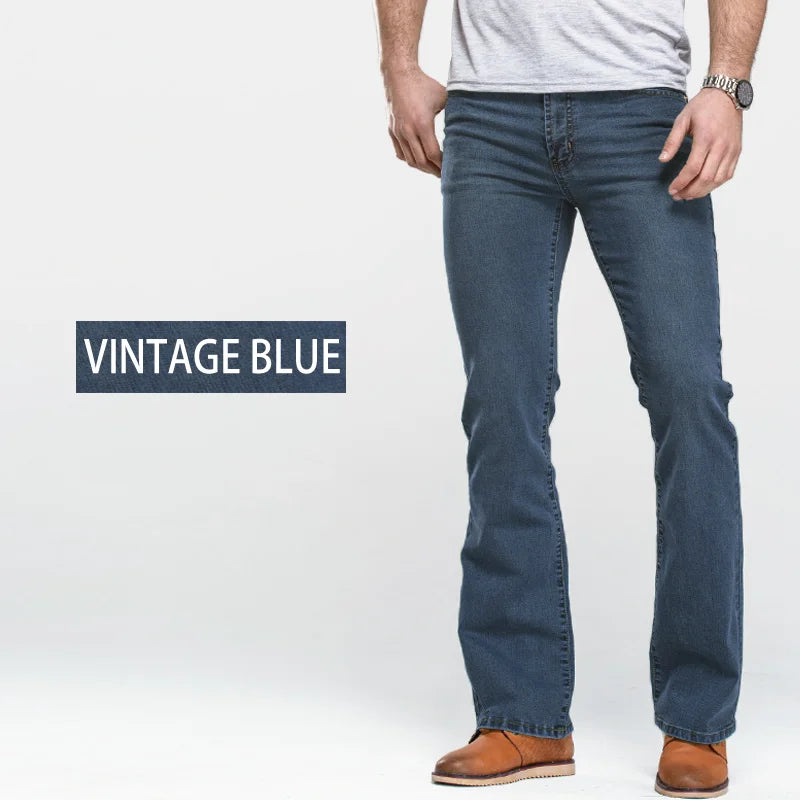 LGRG Mens Boot Cut Jeans Slightly Flared Slim Fit Blue Black Trousers Designer Classic Male Stretch Denim Pants - Matrix Studios