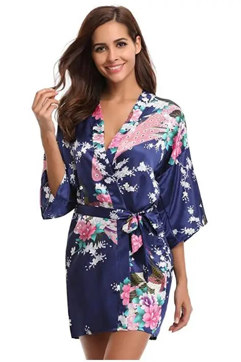 Brand Purple Female Printed Floral Kimono Dress Gown Chinese Style Silk Satin Robe Nightgown Flower S M L XL XXL XXXL - Matrix-studios.com