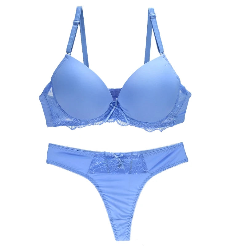 Nouvelle Seamless BCDE Cup Women Underwear Intimates Lace Thongs Lingerie Set Sexy Blue Pink Purple White Bra Panty - Matrix-studios.com