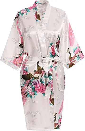 Satin Silk Women Wedding Bridemaid Robe Sexy Crane Print Bathrobe Short Long Kimono Night Gown Robe Fashion Dressing Gown Female - Matrix-studios.com