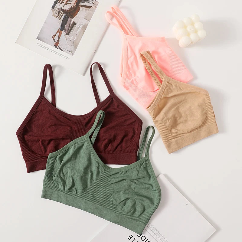 Women's Wireless Bra Sports Tube Top Ribbed Ruched Camisole Bralette With/Without Pads Underwear Sexy Lingerie M-L Intimates - Matrix Studios
