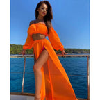 2021 Fashion New Women Bikini Beach Cover Up Long Sleeve Off Shoulder Top Cover Up Skirt Two-piece Suit for Robe Plage Beachwear - Matrix Studios