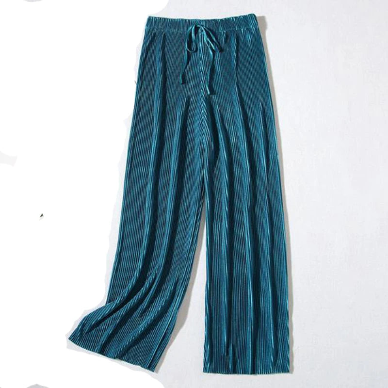 2025 Women's Pleated Loose Ice Silk Korean Casual Cropped Pants Wide Leg Trouse Home Classic Sports Wear Girls Clothes Black Top - Matrix-studios.com