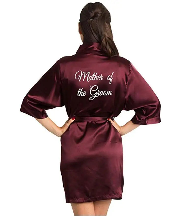 Burgundy Satin Kimono Robes women short pajamas dressing gown wine red Bridesmaid Gift team bride Bridal Party Robes - Matrix-studios.com