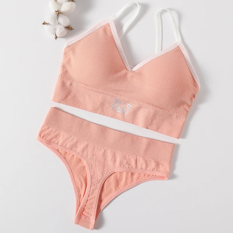 Women Seamless Bra And Panties Set High Rise Thongs Non-wire Sports Bra Comfy Brassiere Female Underwear Sexy Lingerie Set - Matrix-studios.com