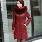L-8XL Women Leather Coat Winter 2026 Fashion Mother Jacket Thicken Warm Outerwear Fur Collar Hooded Sheepskin Overcoat Female - Matrix Studios