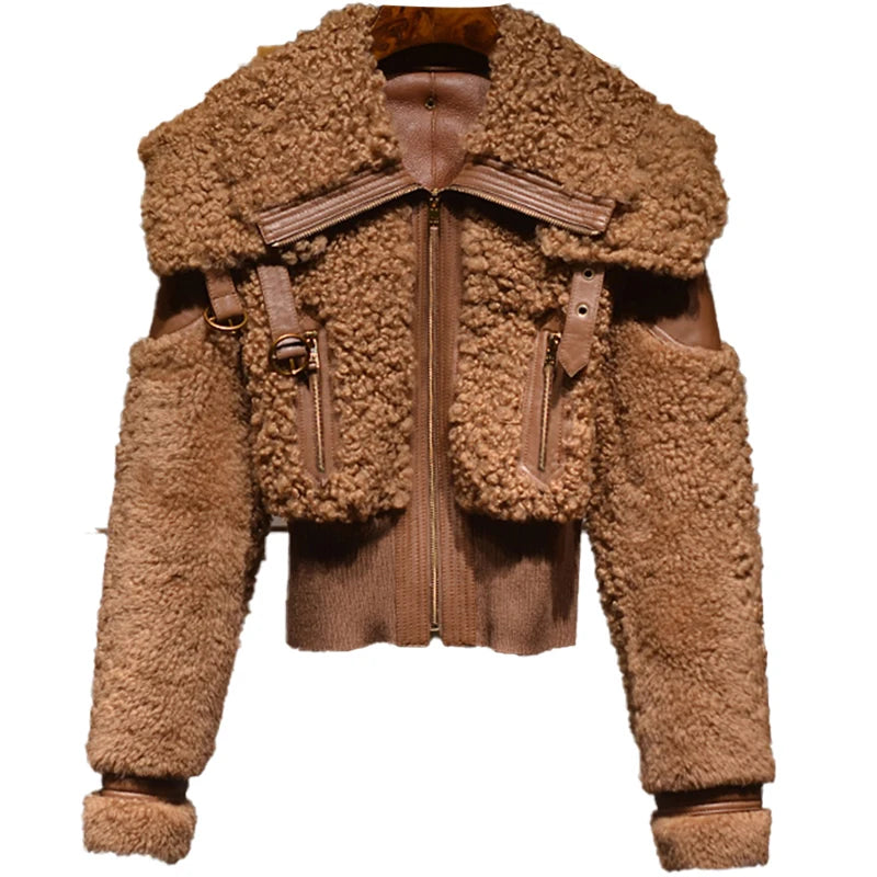 Lautaro Winter Warm Thick Patchwork Faux Fur Coat Women Long Sleeve Zipper Turndown Collar Stylish Fluffy Jacket Fashion 2021 - Matrix Studios