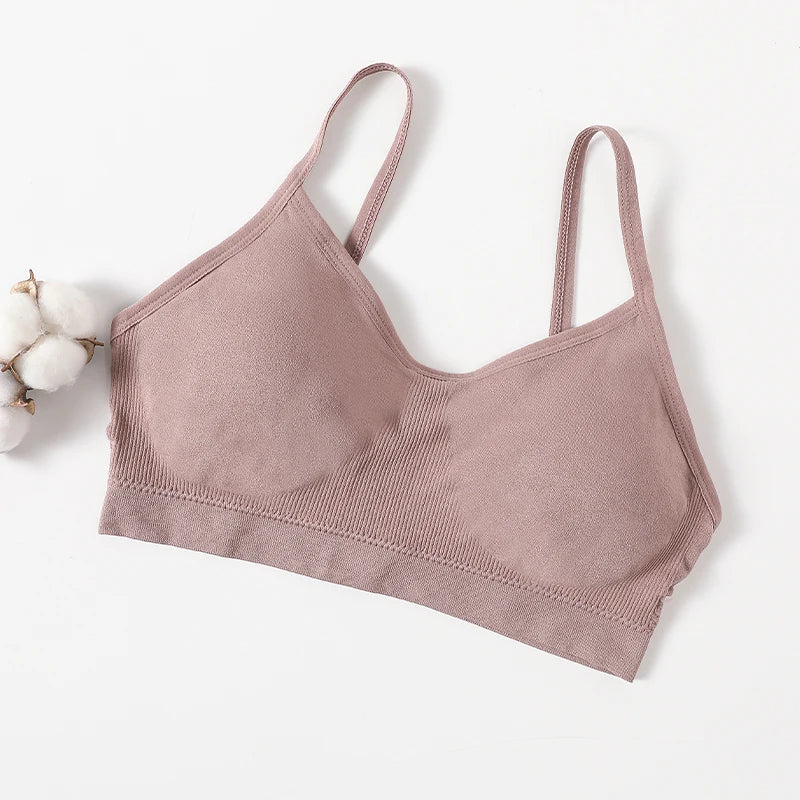 Women's Wireless Bra Sports Tube Top Ribbed Ruched Camisole Bralette With/Without Pads Underwear Sexy Lingerie M-L Intimates - Matrix Studios
