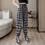Pants Women New Bunch of feet Fashion Loose Black Plaid Summer Harajuku Students Streetwear Harem Long Trousers Womens Chic - Matrix-studios.com