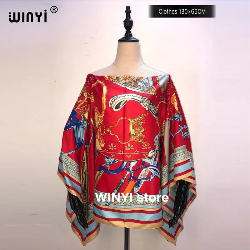 Fashion европейская одежда For Women Popular Thailand Summer Bohemian Printed Batwing Sleeve Silk kaftan Blouse For Night Party - Matrix Studios