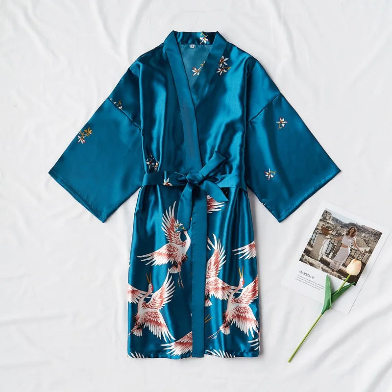 Fashion Satin Robe Female Bathrobe Sexy peignoir femme Silk Kimono Bride Dressing gown sleepwear Night Grow For Women - Matrix-studios.com