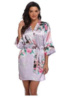 Sexy Print Kimono Gown Satin Women Bathrobe Bridal Wedding Gift Silky Sleepwear Nightdress Oversize 3XL Nightgown Homewear - Matrix-studios.com