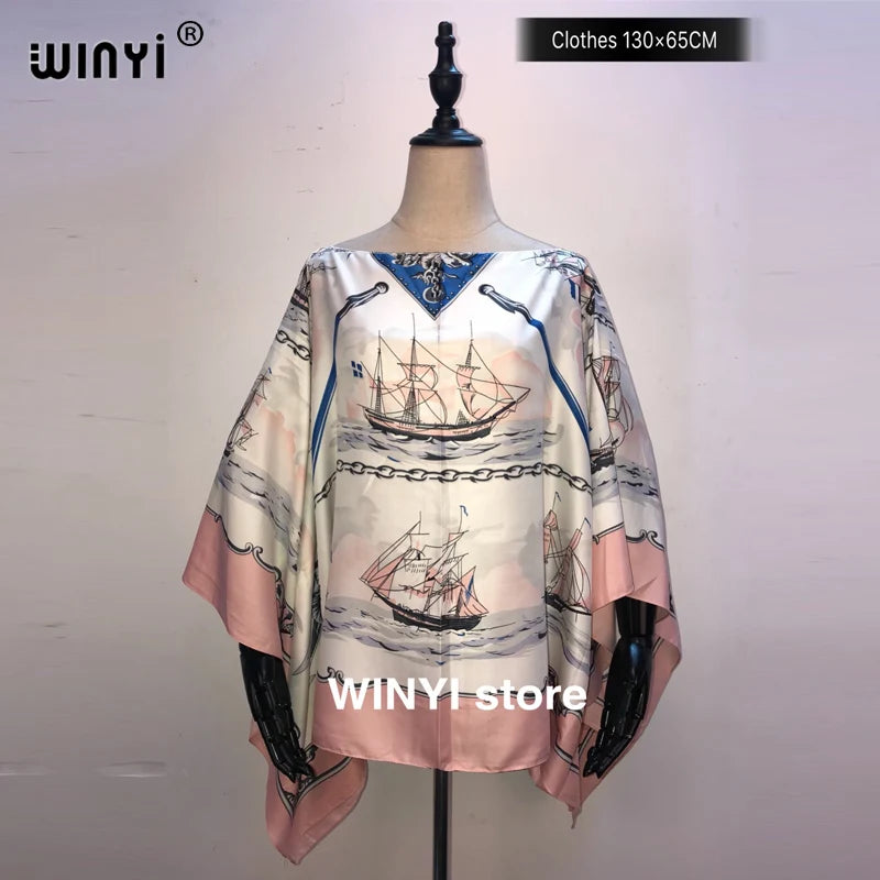 Fashion европейская одежда For Women Popular Thailand Summer Bohemian Printed Batwing Sleeve Silk kaftan Blouse For Night Party - Matrix Studios