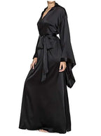 2019 New Solid Robes Women Black Red Long Sleeve Nightgown Ladies Girls Silk Satin Smooth Spring Lace Sleepwear Female Bathrobe - Matrix-studios.com