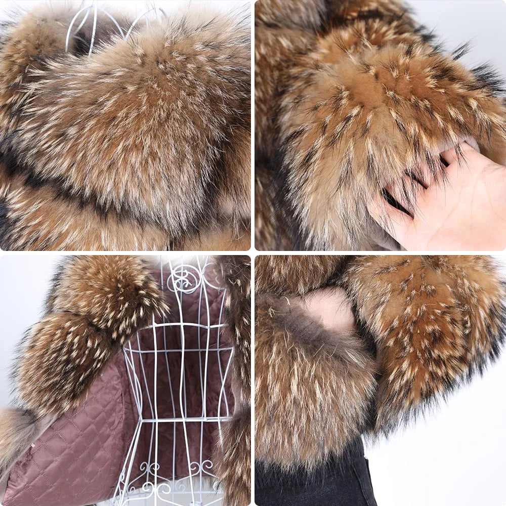 MAOMAOKONG Super Hot Winter Women Luxury Thick Real Raccoon Fur Coat Natural Fox Fur Jacket Plus Size Furry Jackets Female Vest - Matrix Studios
