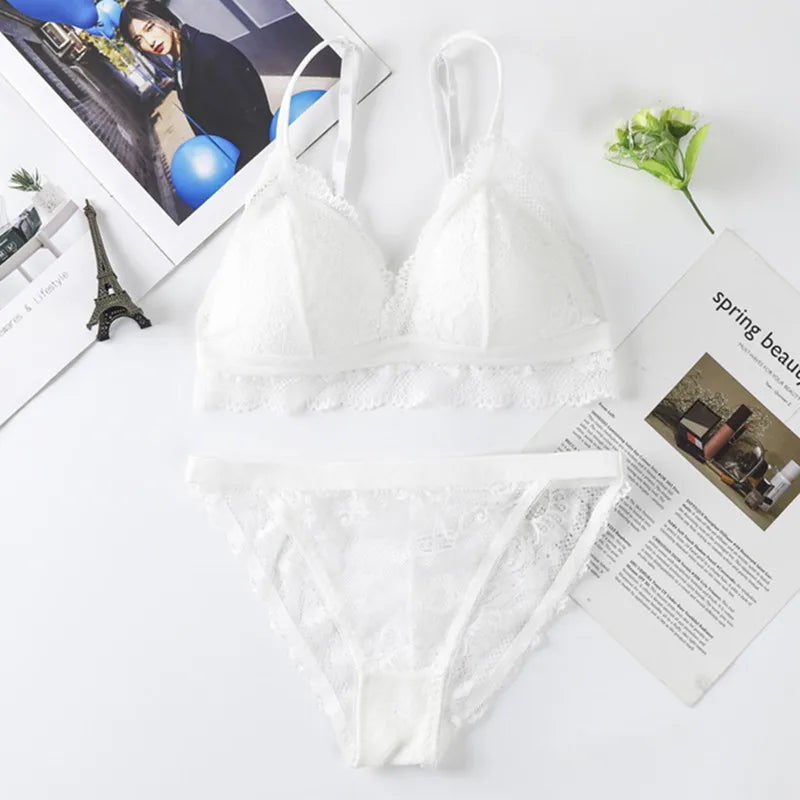 Women Lace Bra And Briefs Set Backless Bralette Solid Color Underwear Wireless Lace Bra Top Sexy Lingerie Set Female Intimates - Matrix-studios.com