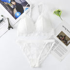 Women Lace Bra And Briefs Set Backless Bralette Solid Color Underwear Wireless Lace Bra Top Sexy Lingerie Set Female Intimates - Matrix-studios.com
