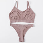 Women Seamless Bra And Panties Set Wire Free Bralette High Leg Cut Thongs Comfort Ribbed Unlined Underwear Sexy Lingerie Set - Matrix-studios.com