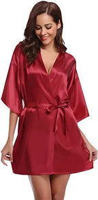 Green Nightgown Solid Color Kimono Lady Elegant Bathrobe Satin Homewear Wedding Bridal Gift Sleepwear Sexy Intimate Lingerie - Matrix-studios.com