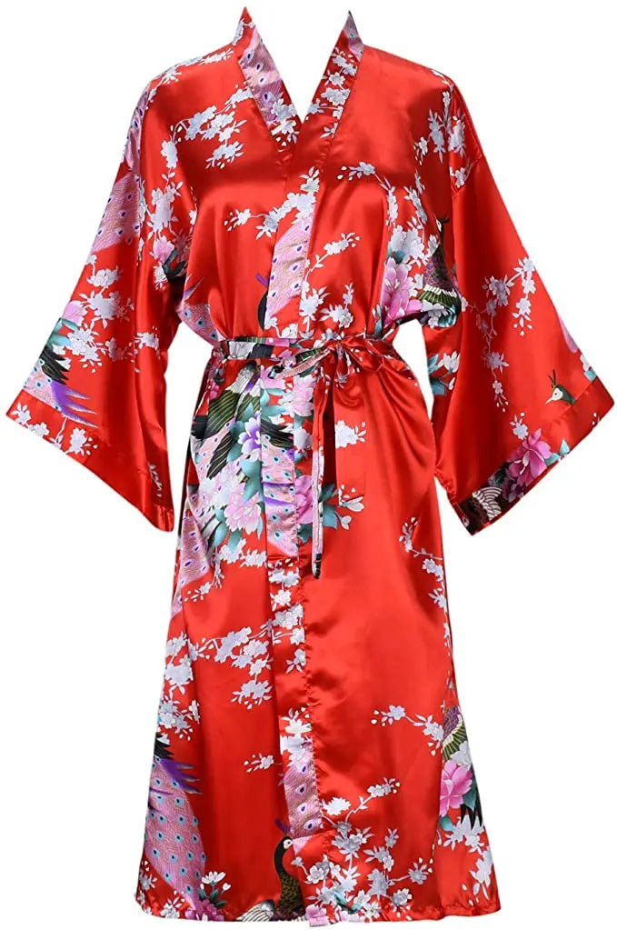 Silk Satin Wedding Bride Bridesmaid Robe Floral Bathrobe Short Kimono Robe Night Robe Bath Robe Fashion Dressing Gown For Women - Matrix-studios.com