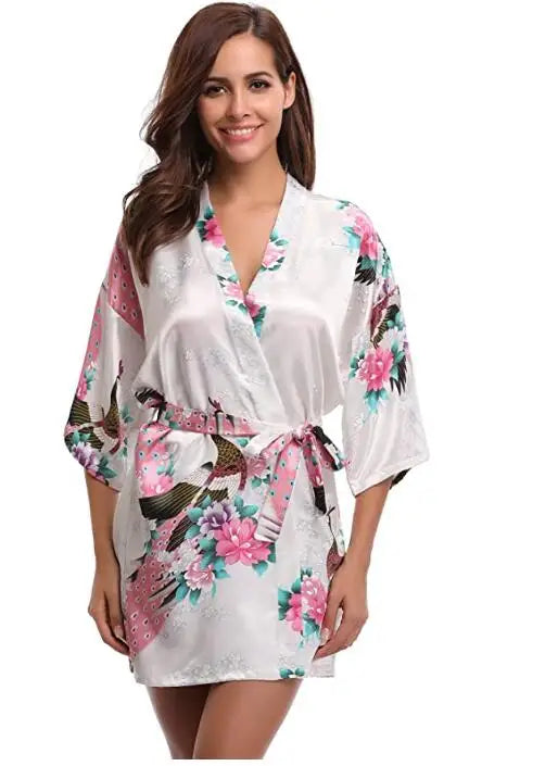 Brand Purple Female Printed Floral Kimono Dress Gown Chinese Style Silk Satin Robe Nightgown Flower S M L XL XXL XXXL - Matrix-studios.com