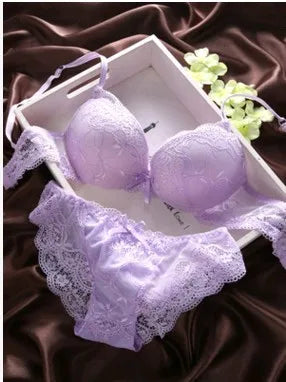 European Style Sexy Bra Set Women Cotton Underwear Sexy Lace Panties Female Push Up Brassiere Fashion Solid Color Lingerie Set - Matrix-studios.com