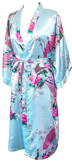 Satin Silk Women Wedding Bridemaid Robe Sexy Crane Print Bathrobe Short Long Kimono Night Gown Robe Fashion Dressing Gown Female - Matrix-studios.com