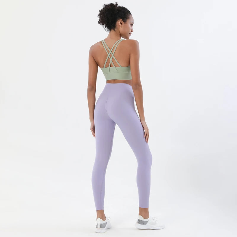 SOISOU Nylon Yoga Set Women's Tracksuit Gym Fitness Set Woman 2 Pieces Leggings Sports Bra Breathable Sportwear Woman Clothes - Matrix-studios.com