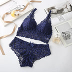 Women Lace Bra And Briefs Set Backless Bralette Solid Color Underwear Wireless Lace Bra Top Sexy Lingerie Set Female Intimates - Matrix-studios.com