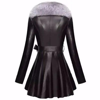Faux Fur Coat Women Winter Female Sheepskin Coats Pure Color Faux Fox Fur Collars Snap Fastener Furs - Matrix Studios