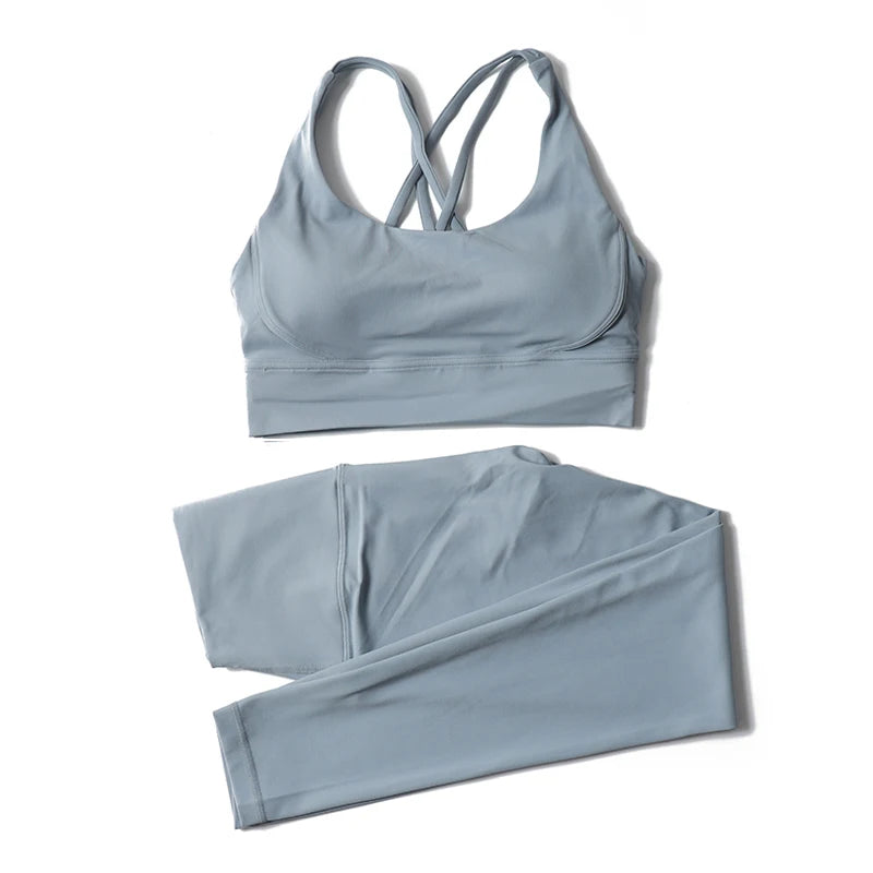 SOISOU Nylon Yoga Set Women's Tracksuit Gym Fitness Set Woman 2 Pieces Leggings Sports Bra Breathable Sportwear Woman Clothes - Matrix-studios.com