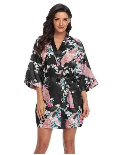 Sexy Print Kimono Gown Satin Women Bathrobe Bridal Wedding Gift Silky Sleepwear Nightdress Oversize 3XL Nightgown Homewear - Matrix-studios.com