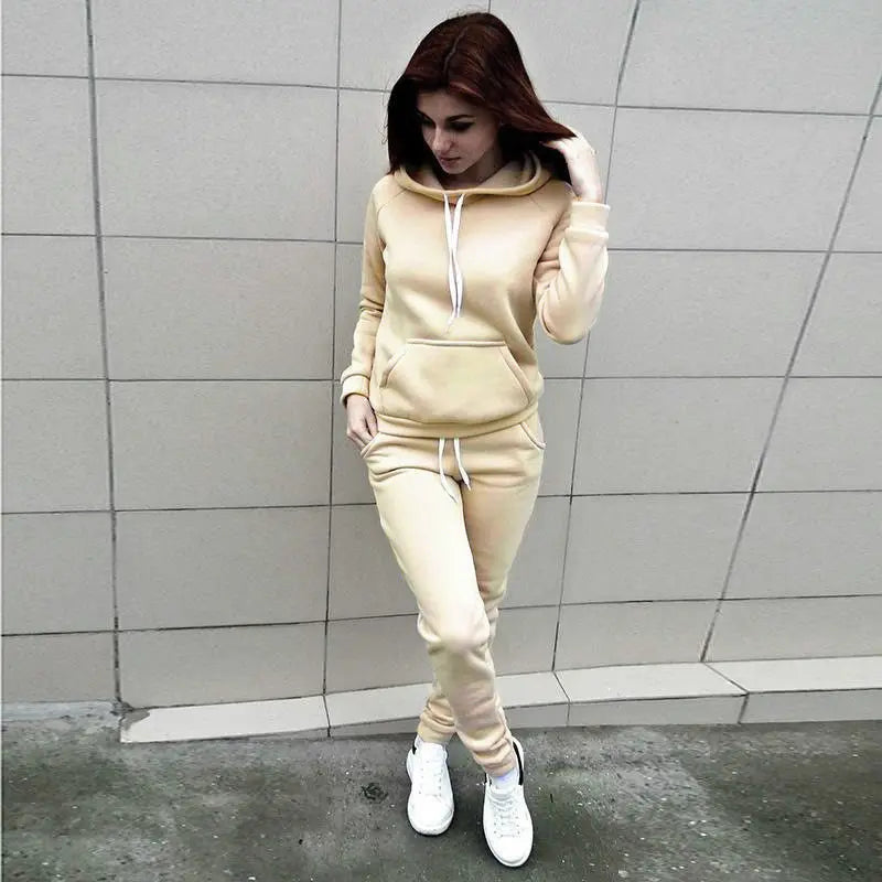 Solid Women Tracksuit Casual Hoodies Sweatshirt Pant Set Lounge Wear Sport Suit 2PCS Autumn Winter Clothes - Matrix Studios