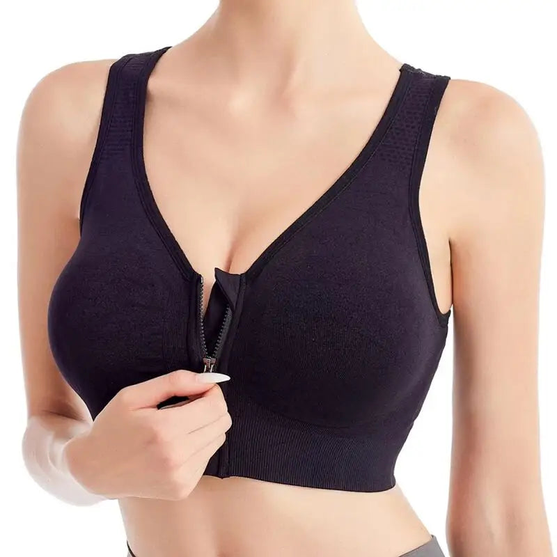 Women's Front Zipper Sports Bra Seamless Shockproof Breathable Fitness Brassiere No Underwire Running Bralette - Matrix Studios