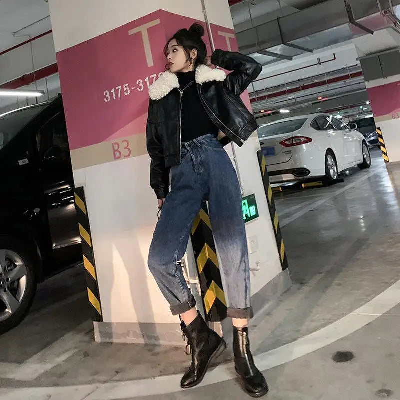 New Vintage Winter Leather Jacket Women Black Biker Coat Female Windbreak 2021 Lamb Fur Collar Thick Jacket - Matrix Studios