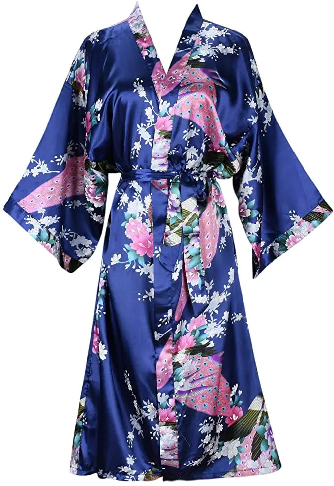 Silk Satin Wedding Bride Bridesmaid Robe Floral Bathrobe Short Kimono Robe Night Robe Bath Robe Fashion Dressing Gown For Women - Matrix-studios.com